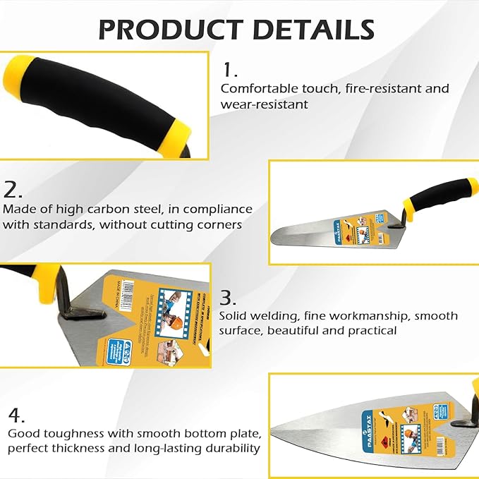 2 Pcs Masonry Trowel Set, 6" Round & Pointed Trowel Masonry, Set with Soft Non-Slip Handle, for ConcreteCement Plastering Tiles