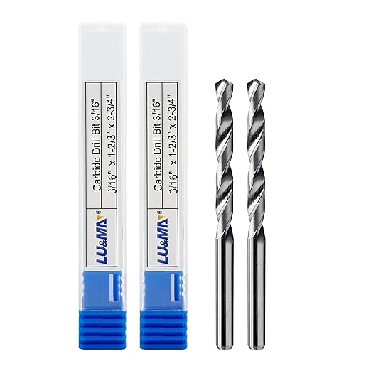 Solid Carbide Jobber Drill Bits 3/16" with Straight Shank and 118째 Point Angle, Made from K20 Tungsten Carbide,Applications: for Stainless Steel Alloy Metal, 2pcs, by LU&MN