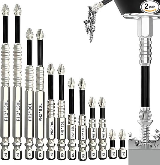 High Magnetic Screwdriver Drill Bit Set, Upgrade K5 Impact Driver Bit Set, Anti Slip Magnetic Screwdriver Bits, 25 50 65 70 90 150mm (2 Set)