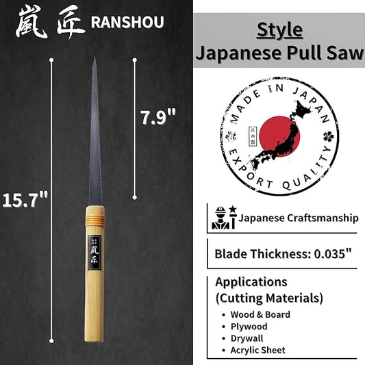 Japanese Pull Saw Woodworking Small Keyhole Saw 7-7/8" Made in JAPAN, Ryoba Double-Edge Handsaw for Wood, Plywood, Drywall, Sheetrock, Gypsum Board, Plasterboard, Wood Handle