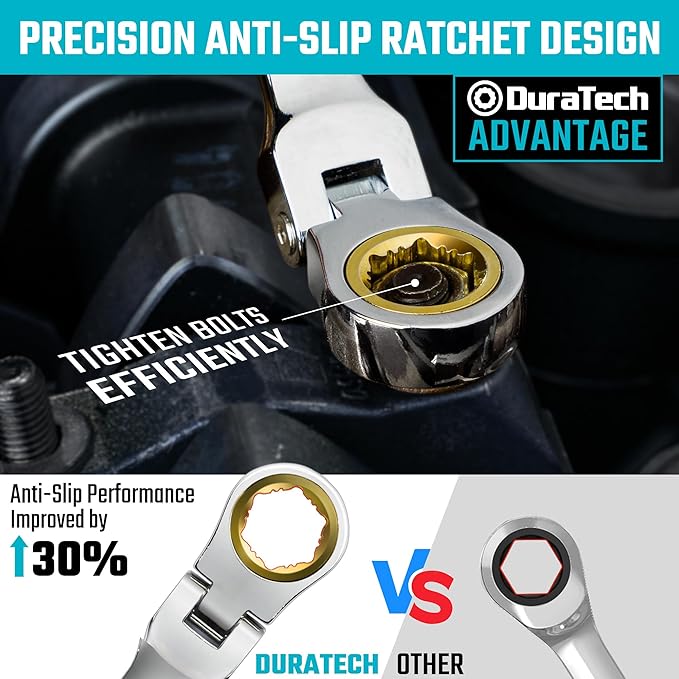 DURATECH 10 * 11 mm Extra Long Anti-Slip Flex-Head Ratcheting Wrench, Metric, CR-V Steel