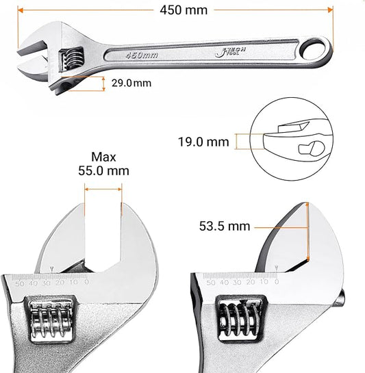 Jetech 18 inch Adjustable Wrench - Professional Shifter Spanner with Wide Caliber Opening