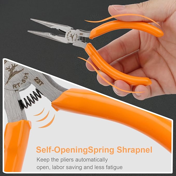 Rongon Spring-Loaded Needle Nose Pliers 4-Piece Set - 5 Inch Thin Tip Jewelry Tools with Non-Slip Grips | Professional Craft Pliers for Jewelry Making, DIY, Electronics & Wire Working (4 Pcs)