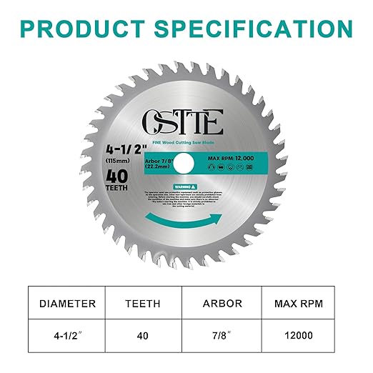 4-1/2 Inch Circular Saw Blade 40T, 7/8 Inch Arbor, Alternate Top Bevel Saw Blades for Cutting Wood, 3 Pack