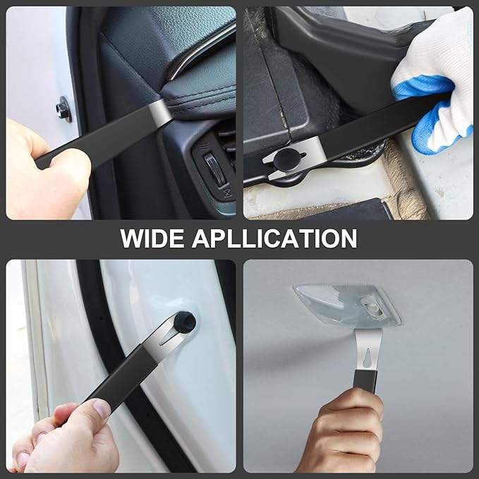 24 Pcs Auto Trim Removal Tool Kit, Metal Car Removal Tool Kit Fastener Remover Steel Pry Bar Door Panel Window Audio Radio Dashboard Removal Tool Set (Silver/Black)