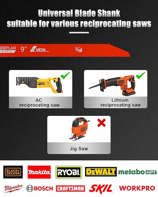 50 Pack 9 inch 14/18 TPI Bi-Metal Auto Dismantling Reciprocating Saw Blades for 1/16-5/16 Medium Metals, 9??18-TPI Saw Blade for Metal Cutting