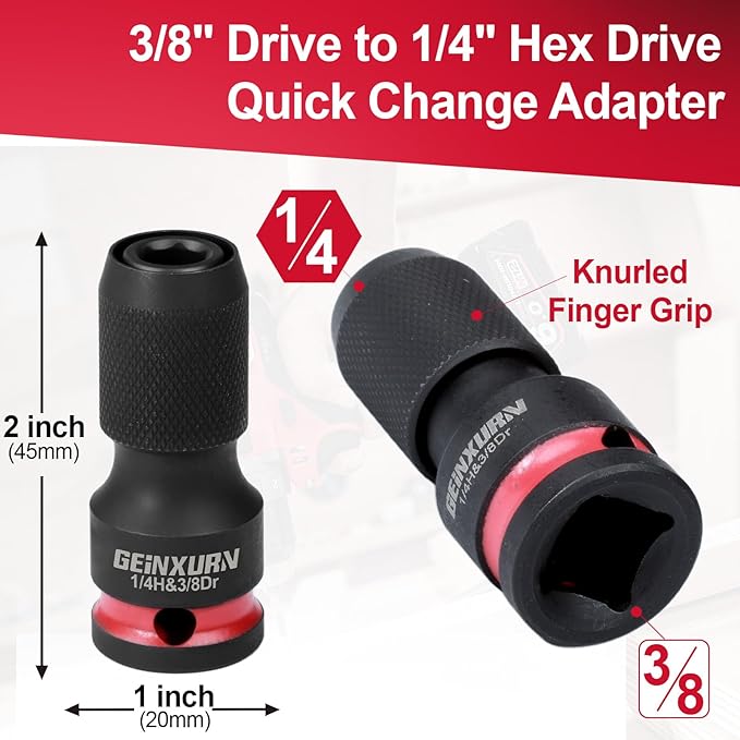 5PCS Impact Screwdriver Bit Holders, 3/8-Inch Square Drive to 1/4-Inch Quick Release Hex Socket Adapter for Impact Wrench