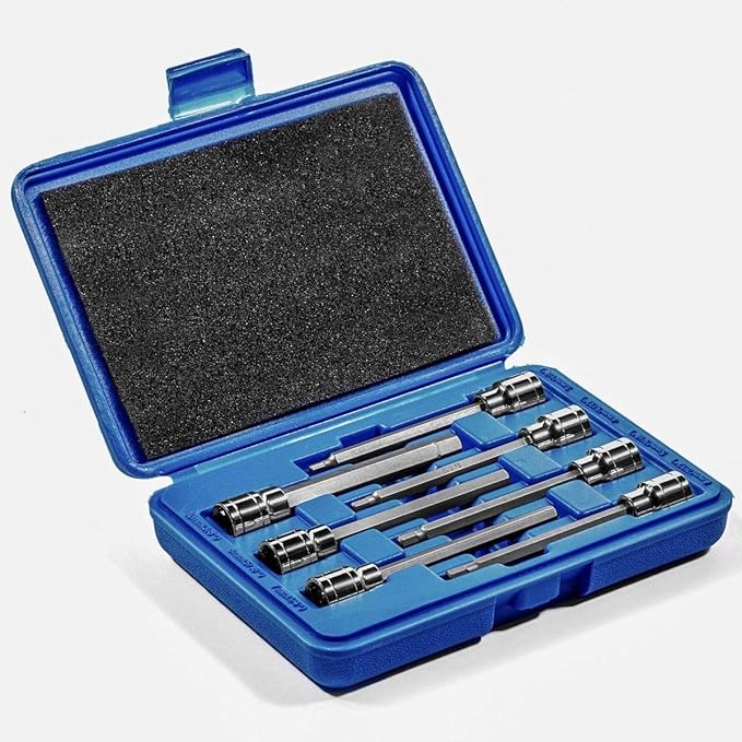 Stark 7-Piece Set Extra-Long SAE Standard Socket, 3/8in Hex Drive - 1/8in, 9/32in, 3/16in, 7/32in, 1/4in, 5/16in, 3/8in | Storage Case