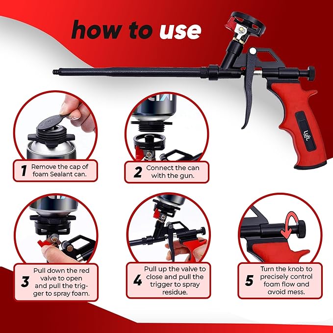 Luft Professional Expanding Foam Spray Gun (2 Insulation Guns + 9 Extenders) PU Insulating Applicator Heavy Duty Metal Body Dispensing Foam Gun Suitable for Caulking, Filling, Sealing (2 Pack)