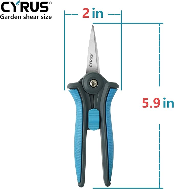 CYRUS 6?쒰arden Scissors Small Pruning Shears with Straight Blades,Hand Pruners for gardening,Micro-tip Floral Flower Shears Stainless Steel,Blue