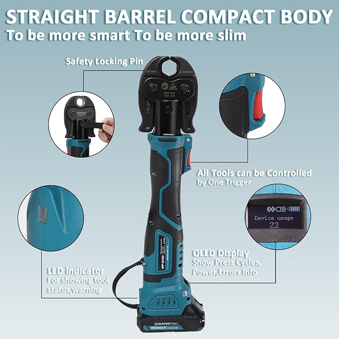 Pro Press Copper Crimper Tool with 4 Pro Press Jaws 1/2??- 1 1/4"US Compact for Copper,Pro Press Tool for Copper Pipe with Brushless Motor 18V Electric Pipe Crimping Tool with 2pcs 2Ah Battery