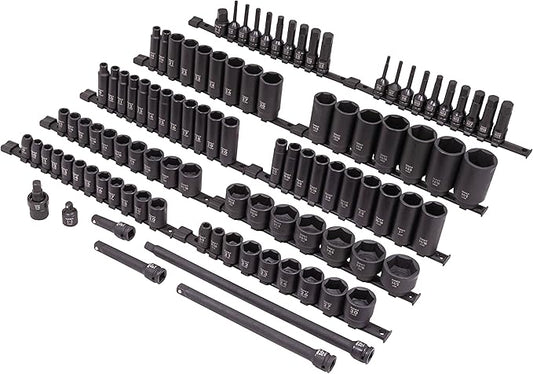 SUNEX 26102 1/2" Drive SAE & Metric 6 Point Standard & Deep & Hex Bit Master Impact & Bit Socket Set, 102-Piece