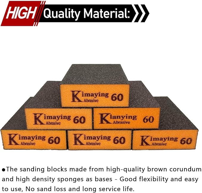 Sanding Sponge, 60 Grit Assortment Sanding Block, Wet and Dry Dual-use Sander Sponges for Drywall Metal, Sandpaper Sponge for Wood, Washable and Reusable