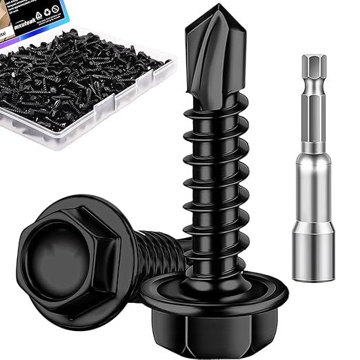 mxuteuk #8횞3/4" Self Tapping Screws,410 Stainless Steel Self Tapping Screws for Metal,Self Drilling Screws,Hex Washer Head Screws Suitable for Wood, Metal or Tough Materials (180PCS)