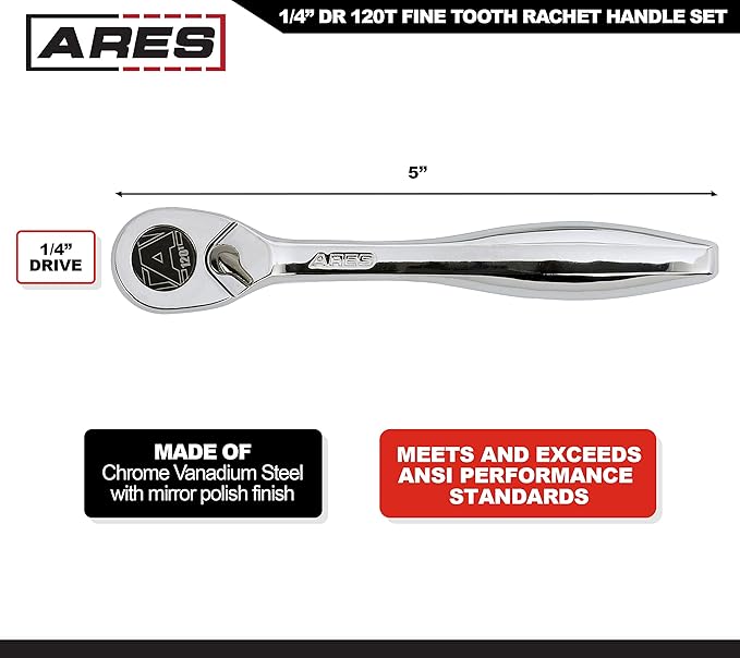 ARES 42068-1/4-Inch Drive 120 Tooth Ratchet ??3 Degree Swing Arc - Reversible Ratcheting Mechanism - Ergonomic Handle and Professional Gear Structure