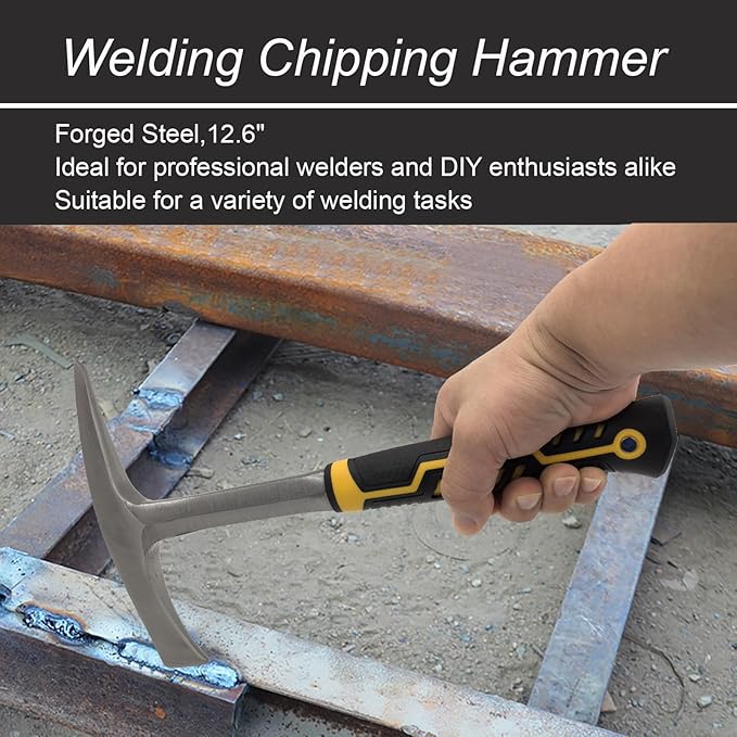 JOYFUL&HOPEFUL Heavy Duty Chipping Hammer,28oz,Professional Slag Removal Hammer,Forged Steel,12.6",Efficiently Removes Welding Slag and Spatter,with Wire Brush