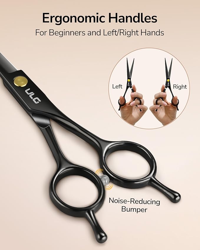 ULG Professional Hair Cutting Scissors Set ??6.5??Japanese Stainless Steel Barber Shears & Thinning Scissors with Comb, Clips & Case ??at-Home Salon Haircut Kit for Men, Women, Kids, Black