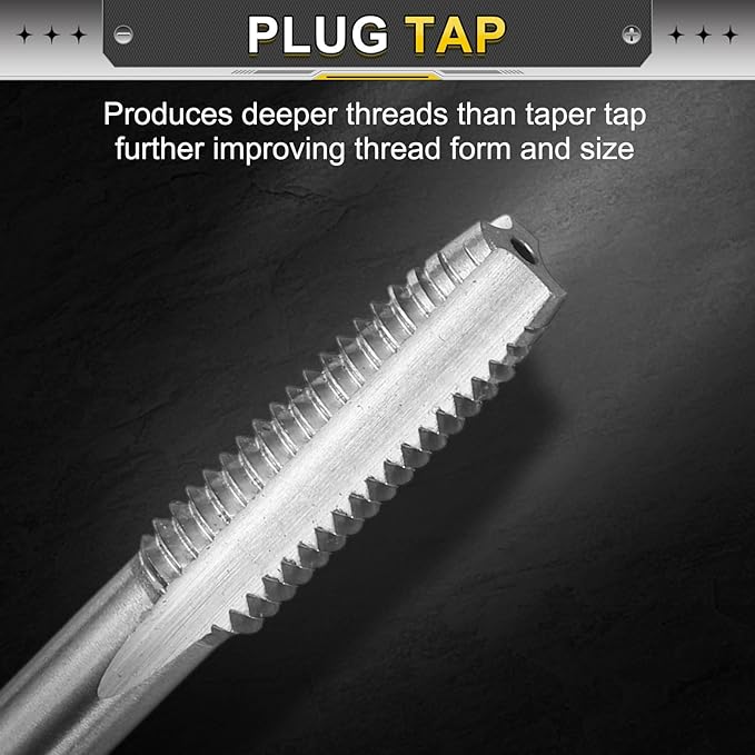uxcell Hand Plug Tap M8 x 1.25 H2 Metric Thread Plug Style Taps Straight Flute Screw Tapping Threading Tool 9CrSi Alloy Tool Steel