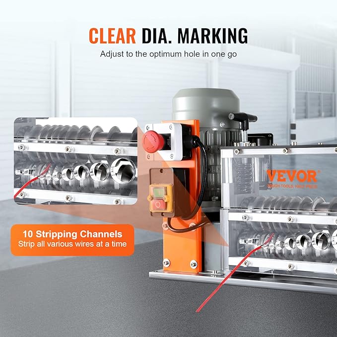 VEVOR Electric Wire Stripping Machine, 0.06''-1.57'' Automatic Wire Stripper Machine, 750 W, 98 ft/min Wire Stripper with Visible Stripping Depth Reference, 10 Channels Electric Wire Strip Machine