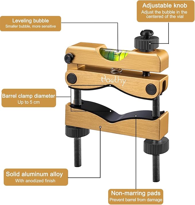 Hawthy Scope Leveling Kit Scope Bubble Level Scope Mounting Level with Magnetic Reference Level(Gold)