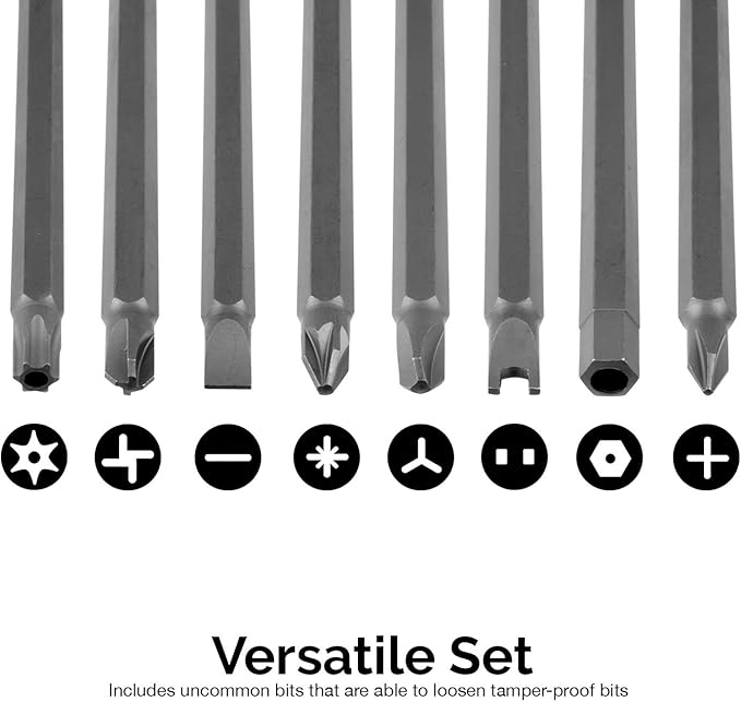 NEIKO 10224A 1/4" Extra Long Security Bit Set, 32 Piece Screwdriver For Drill, S2 Steel 6” Long Torx ,Tamper Proof , Torx, PoziDriv, Spanner, Tri-Wing, Security Power Bit