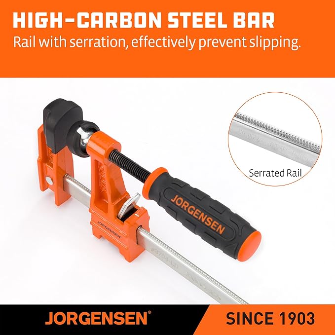 Jorgensen 6" Bar Clamp Set, 2-Pack Steel F Clamp Light Duty, 300 lbs Load Limited, for Woodworking, Metalworking, DIY