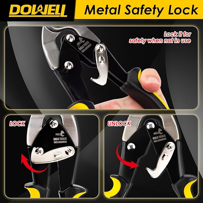 DOWELL 10 Inch Aviation Tin Snips Left, Heavy Duty Cut Metal Shears for Sheet Metal, Chrome Vanadium Steel Blade, Ideal for DIY Enthusiasts, Handymen and Industrial Repairs