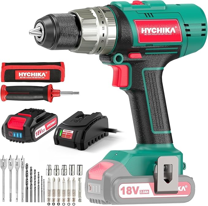 HYCHIKA Cordless Hammer Drill Driver 18V and Laser Level 360° Self Leveling with Tripod, Laser class: II, 2-Tool Power Tool Combo Kit