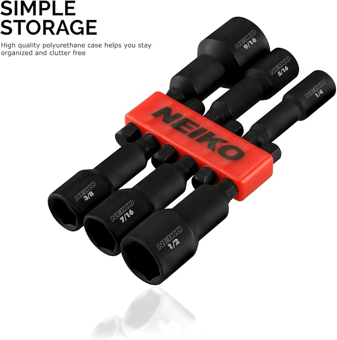 NEIKO 10190A Magnetic Nut Driver Set, 6 Piece Impact Nut Driver Set, SAE, 1/4” to 9/16”, 2-9/16” Long Nut Driver Bit Set for Impact Drill, Cr-V