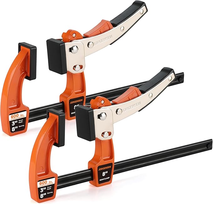 Jorgensen 8-inch Bar Clamp Set, Ratcheting Bar Clamp for Woodworking, Quick Release Gear Clamp with 600 lbs Load Limit - 2 Pack