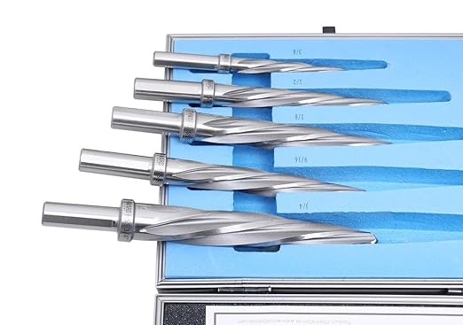 Accusize Industrial Tools 5 Pc H.S.S. Spiral Flute Super Premium Car Reamer Set, 3/8", 1/2", 9/16'', 5/8", 3/4" to Fit 3/8" or 1/2'' Shank Chuck, Aluminum Case
