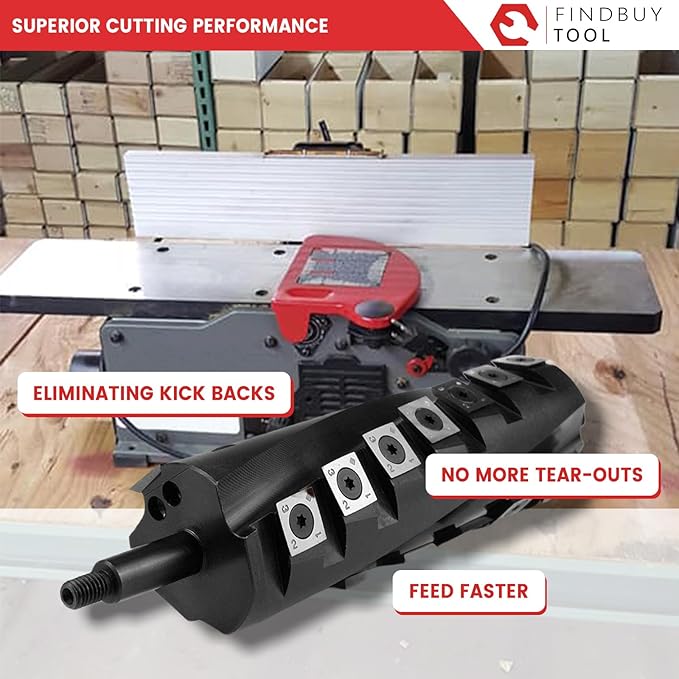 FINDBUYTOOL Helical Cutterhead for Porter Cable PC160JT 6" Benchtop Jointer with Carbide Insert Knives, 40X Longer Life, 50% Less Noise for Woodworking, Furniture Making, DIY & Professional Use