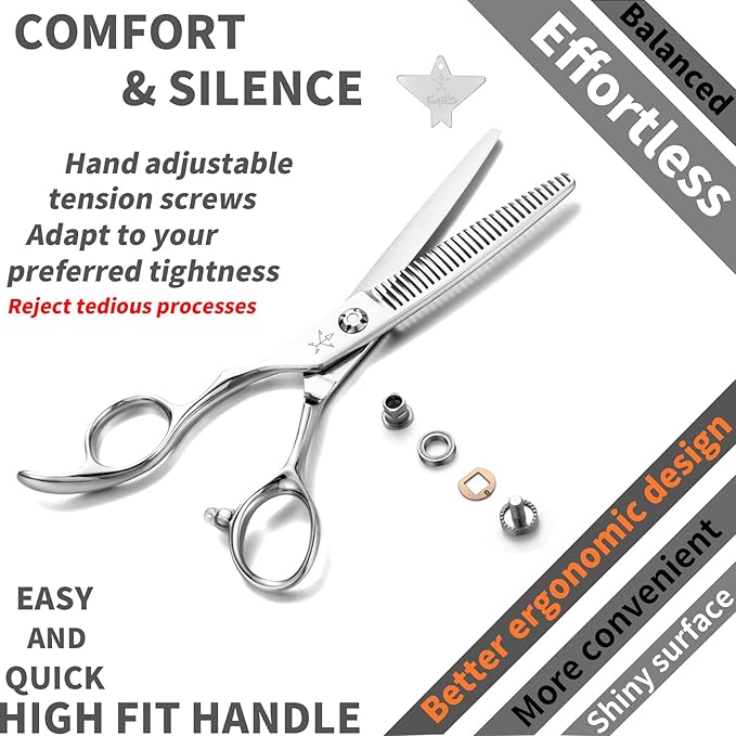 High-end Professional Hair Cut Thinning Scissors Hair Cutting Teeth Shears Left Hand Barber Hairdressing Texturizing Scissor Very Sharp 6 Inch Stainless Steel Alloy For Men Women Salon Home