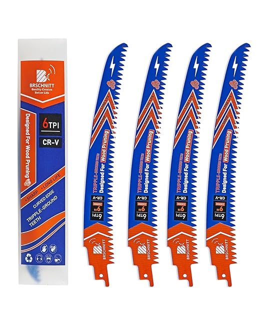 Japanese Teeth Reciprocating Saw Blades 9" 4PCS - Curved Edge Wood Pruning Saw Blades 6TPI for Tree Trimming,Wood Cutting,Cr-V Sabre Saw Pruning Blade