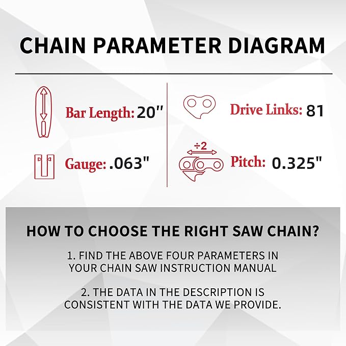 E & S 3 Pack 20 Inch Chainsaw Chain .325" Pitch .063" Gauge 81 Drive Links Semi-Chisel Chain Saw Chains for Husqvarna, Poulan, Craftsman, Greenworks and More Chainsaw Brands