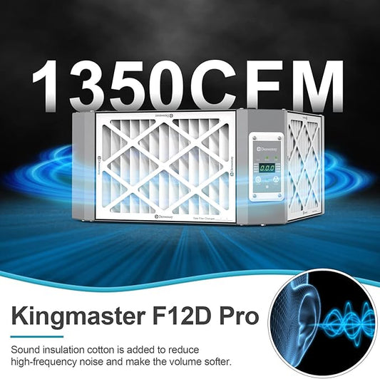 360째 Woodshop Air Filtration System Woodworking - 1050/1350 CFM, Built-in Ionizer, with Strong Vortex Fan, Shop Air Filtration for Garage, Works Shop, Dust Collectors System, Gray, KMF12D Pro