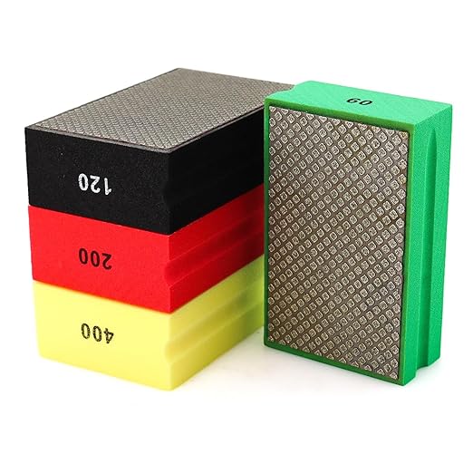 4pcs Diamond Hand Polishing Pads Grit 60/120/200/400 Foam Sanding Block for Ceramic Tile Glass Grinding,Sanding Blocks Polishing