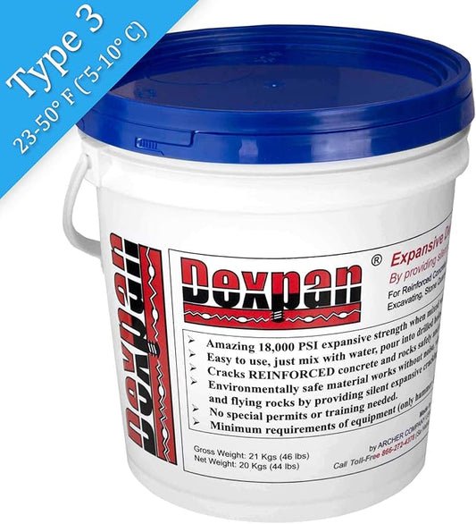 Expansive Demolition Grout 44 Lb. Bucket for Rock Breaking, Concrete Cutting, Excavating. Alternative to Demolition Jack Hammer Breaker, Jackhammer, Concrete Saw, Rock Drill (DEXPAN44BKT3) (23F