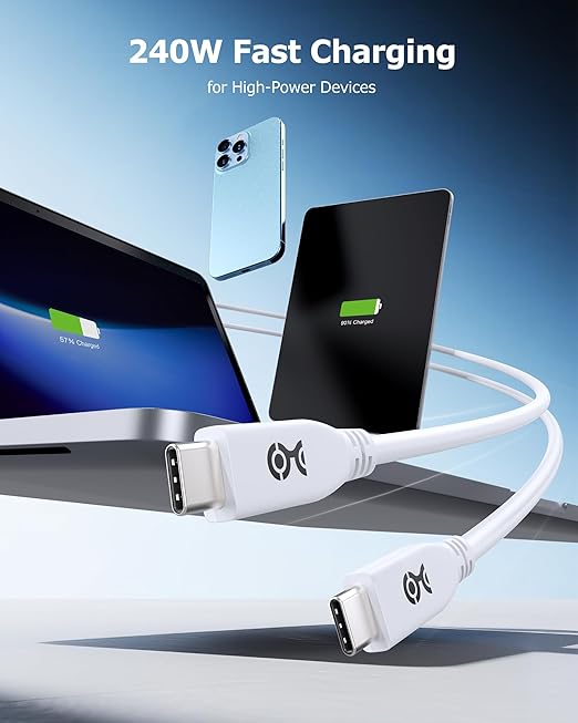 Cable Matters 40Gbps Short USB 4 Cable - 1ft, Supports Up to [8K@60Hz / 4K@240Hz Video, 240W Charging, 40Gbps Data Transfer] USB4 Cable, White, Compatible with Thunderbolt 4, MacBook, XPS, Surface Pro