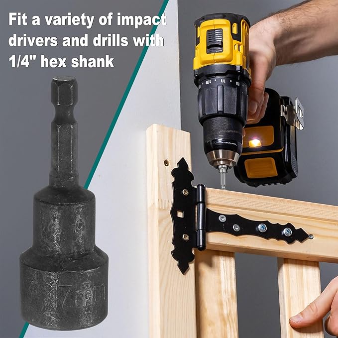 uxcell 2Pcs 1/4" Hex Shank 17mm Magnetic Hex Socket 65mm Length, CR-V Steel Quick-Release Power Nut Driver Set with Socket Wrench Screw for Impact Drill Black
