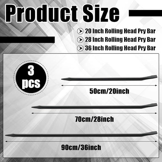 Gisafai 3 Pieces Rolling Head Pry Bar Set Heavy Duty 36 Inch, 28 Inch, 20 Inch Line up Pry Bar for Automotive Mechanic Alignment Prying
