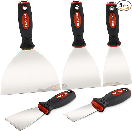 Professional Putty Knife Set Stainless Steel ??5Pcs Durable Putty Knife Scrapers for Drywall Spackle, Filing, Paint Scraping ??Puddy Knife Wall Repair Kit with Ergonomic Non-Slip Handle