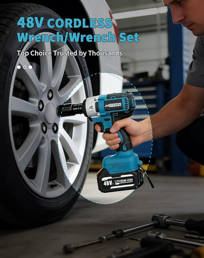 48V Cordless Impact Wrench, 1/2 Impact Gun, 4-Speed Brushless High Torque Impact Gun with LED Light, Precision Power Wrench