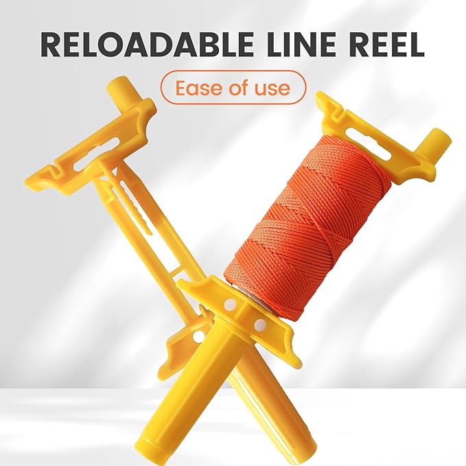 MERIANE Mason Line w/Reloadable Line Reel, 250FT Nylon String Line, 18# Braided Twine String for Masonry Job, Level Lines in Construction, Gardening, Fluorescent Orange
