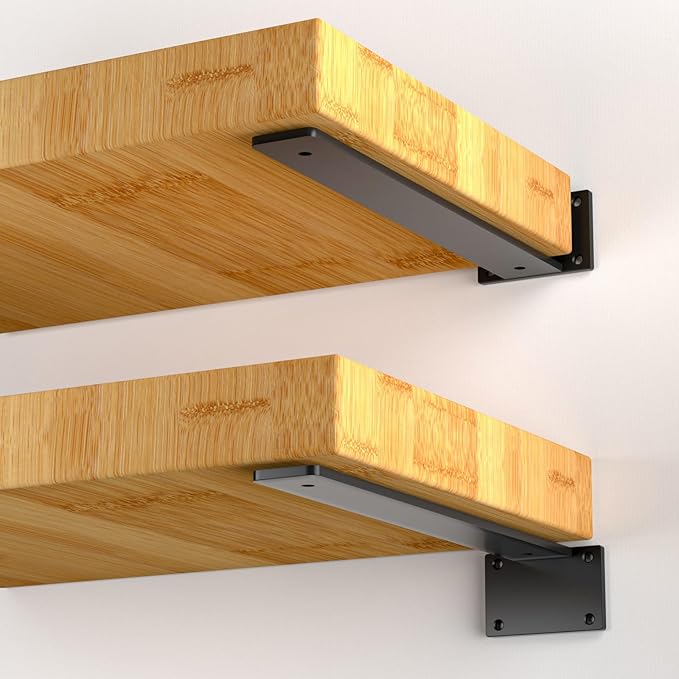 12 Pack - 9 inch Black Hidden L Shelf Bracket (1/5 Inch Thicked) Iron Floating Shelf Brackets Rustic Industrial Metal Brackets for Shelf Support