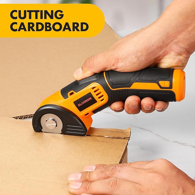 Cordless Electric Scissors Rotary Cutter with 2 Blades & Storage Bag | 4V 2000mAh Rechargeable | Heavy Duty for Cardboard Fabric Carpet Leather | Lightweight Portable (Yellow)