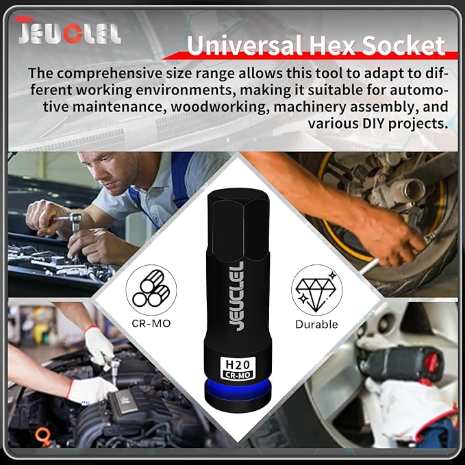 20mm Hex Impact Bit Socket, H20 1/2-Inch Impact Drive Allen Socket, Cr-Mo Steel Lengthen Hex Screwdriver Adapter for Electric Ratchet Wrenches Fastening Screws