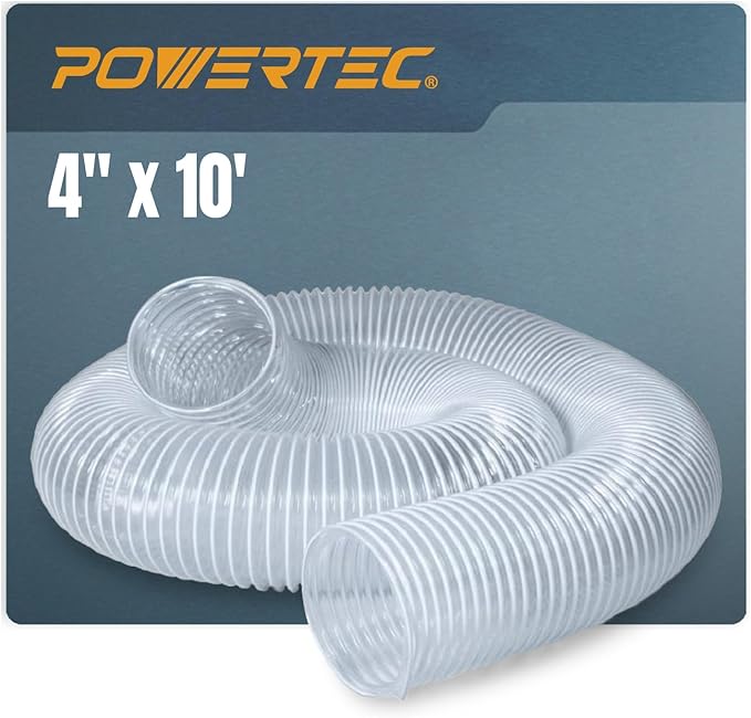 POWERTEC 4" x 10' Dust Collection Hose, 4 Inch Flexible PVC Dust Collector Hose for Table Saw, Band Saw, Planer, Jointer, Woodworking and Garage, WoodShop Dust Collection System (70111)