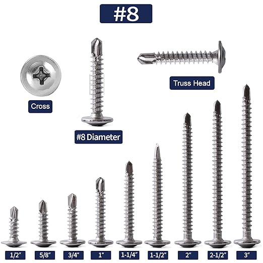 #8 x 1 Sheet Metal Screws 500PCS 410 Stainless Steel Truss Head Fast Self Tapping Screws by SG TZH