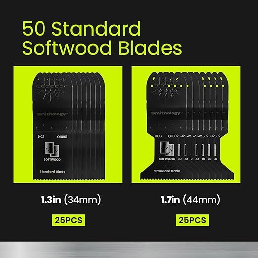 Smithology 50-Pack Universal Oscillating Saw Blades ??Long-Lasting Multi-Tool Blades for Wood, PVC & Plastic | Fits Dewalt, Milwaukee, Ryobi, Makita, Craftsman, Porter Cable, Ridgid, Rockwell & More